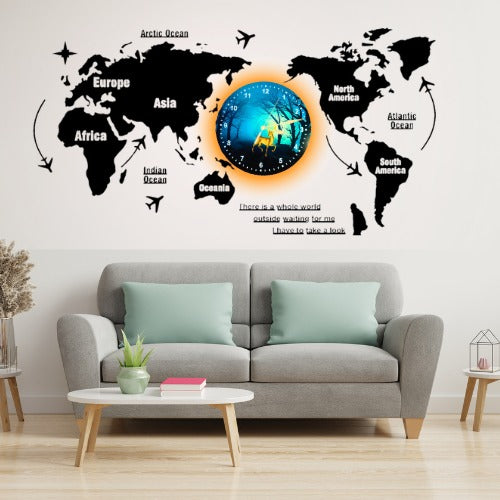 3d Wooden World Map With Esthetic Dial Wall