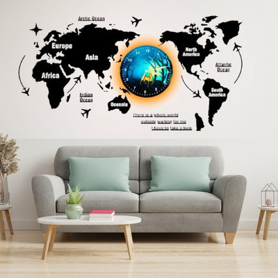3d Wooden World Map With Esthetic Dial Wall