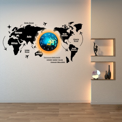 3d Wooden World Map With Esthetic Dial Wall